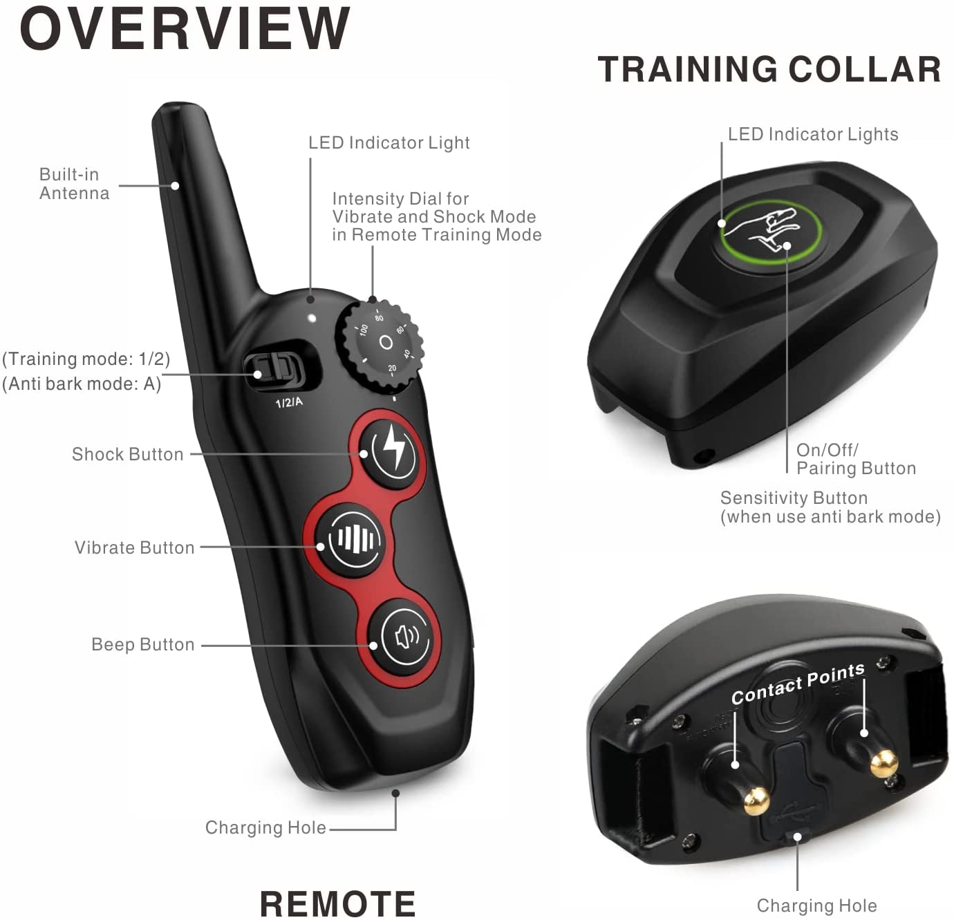 BH400R Rechargeable 2-in-1 Remote Trainer and Bark Control Collar 400m 1-2 Dogs