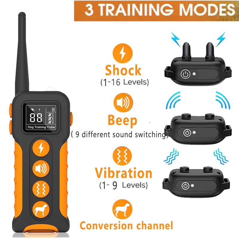 Remote Dog Training Shock Collar 1000m 1-3 Dogs BH518R